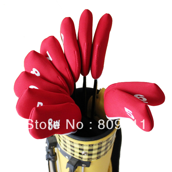 10 PC RED  Ŭ ̾  Ŀ Ʈ β ׿ ũ  Ŀ ȣ/10 Pcs RED Golf Club Iron  headcover Protect Set Thick Neoprene Velcro Head Cover